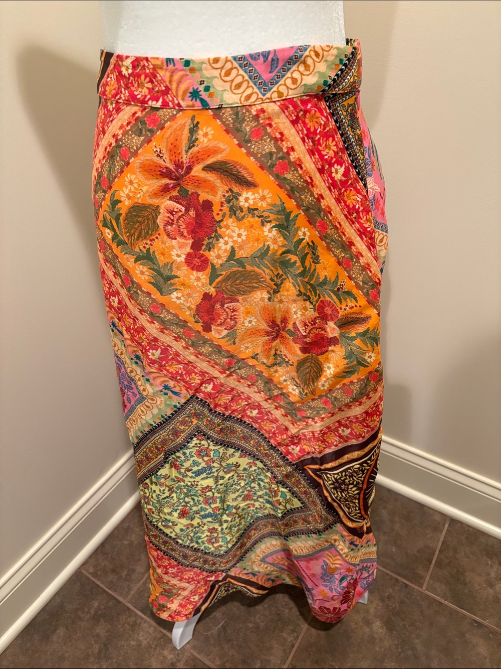 FARM Rio Multicolor Floral Patchwork Midi Skirt